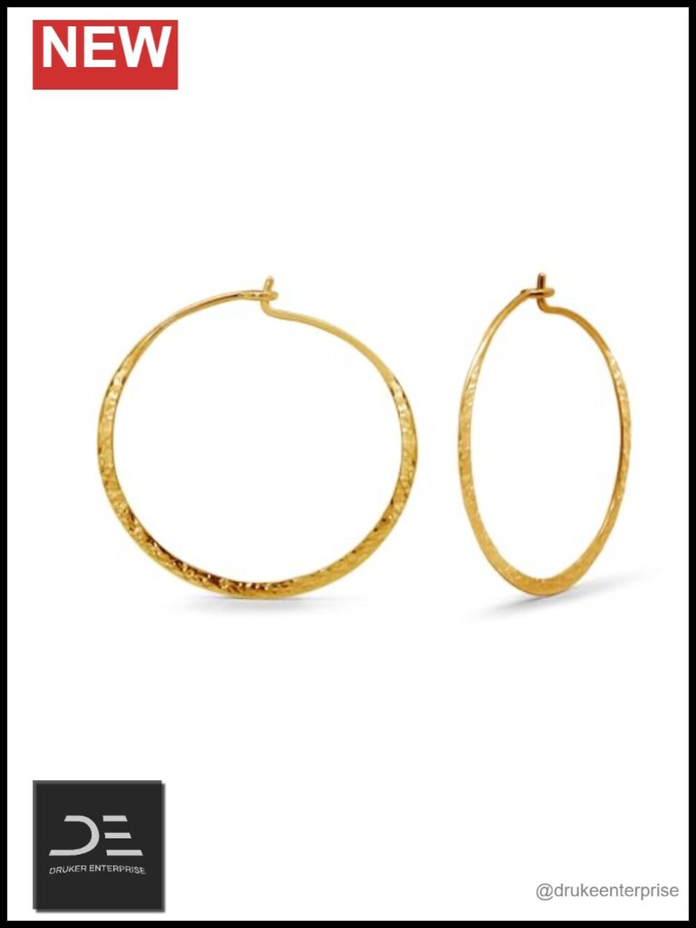 Sterling Silver Hammered Gold Plated Hoop Earrings Hypoallergenic